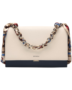 Honggu Women's Bag Chain Bag Color-block Shoulder Handbag Silk Scarf Bag Genuine Leather Crossbody Bag Birthday Gift for Girlfriend