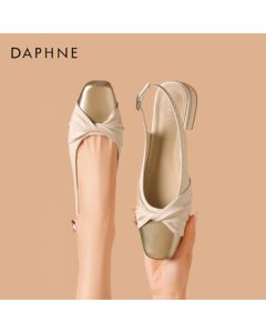 Daphne Women's Sandals French Color Block Chunky Heel Open Back Round Toe Versatile Sandals 4024303025 Beige 36