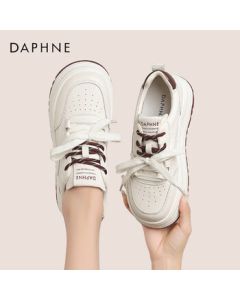 Daphne Women's Casual Shoes Dual-Color Lace-Up Platform Sneakers White Shoes 4024404360 Beige Red 35