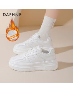 Daphne Qixi Gift Women's High-End Casual Platform Sneakers with Fleece Lining - White, Size 39
