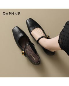 Daphne Mary Jane Shoes Women's New Square-Toe Fairy Style Chunky Heel Slip-On French Flats - Black 37