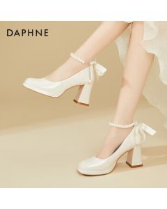 DAPHNE French Block Heel Mary Jane Pumps for Women 8cm Elegant High Heels Evening Shoes 4623404078 Beige 35