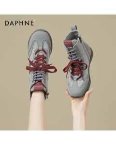 Daphne Outdoor Hiking Martin Boots for Women, New Autumn Casual Boots, Sporty Ugly-Cute High-Top Hiking Shoes, Gray, Size 37