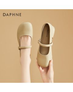 Daphne Women's Leather French Mary Jane Flats Versatile Chunky Heel Shoes 4024101489 Sand Color 41