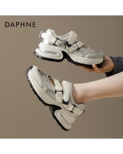 Daphne Platform Casual Sandals for Women 2025 Summer Height-Increasing Dad Shoes Versatile Breathable Sneakers Beige White Gold Size 36