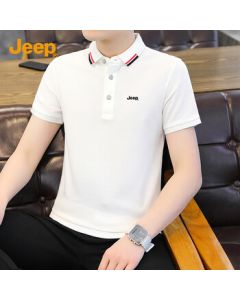 JEEP Men's Short-Sleeve T-Shirt Summer Business Casual Polo Shirt Loose Fit Men's Clothing 6619 Beige M