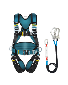 Golmud 5-Point Full Body Safety Harness, National Standard for High-Altitude Work, Construction Site Electrician Fall Protection Rope Set GD3699 with Dual Large Hooks and 1.8m Shock Absorber Pack