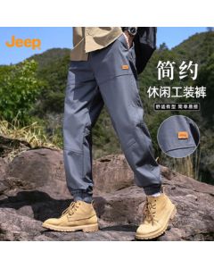 JEEP Men's Gray Casual Pants, 2025 Autumn New American Workwear Pants, Loose-fit Tied Waist Sports Trousers for Men
