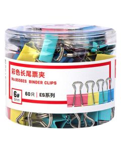 Deli Colored Binder Clips 8556ES (No.6 15mm) 60pcs/Tube Swallowtail Clips Document Clips
