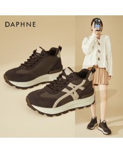 DAPHNE Women's Versatile Comfortable Platform Trainer Shoes, Winter Fleece-Lined Sneakers, Fashion Casual Shoes, Brown, Size 35