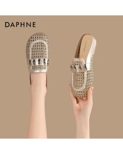 Daphne Women's Hollowed-out Peep-toe Mule Sandals New Casual Slippers 4025101801 Champagne 38