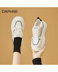 DAPHNE Women's Shoes Thick-Soled White Sneakers 2025 Autumn New Casual Sports Shoes for Petite Women Height-Increasing Flat Shoes