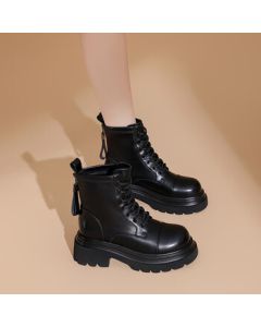 Daphne British Style Women's Boots, Petite Platform Lace-Up Martin Boots, Black Sweet & Edgy Trendy Ankle Boots, Black, Size 37