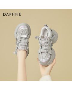 DAPHNE Mesh Breathable Platform Dad Shoes for Women - Fashionable Soft-Soled Comfortable Sneakers, Versatile Casual Shoes, Silver, Size 36