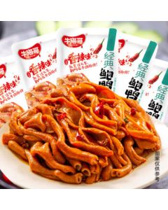 Niu Hai Ge Spicy Marinated Duck Intestines Mixed Flavor 35 Packs, Small Pack Multi-Flavored Instant Snack
