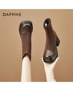 Daphne Women's Ankle Boots 2025 New Autumn Winter French Heel Slim Boots Stylish Versatile Martin Boots Brown 35