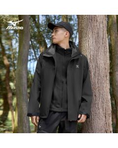 Mizuno Outdoor Men's Jacket Windproof Waterproof 3-in-1 Hooded Sports Mountaineering Coat - Black 4XL