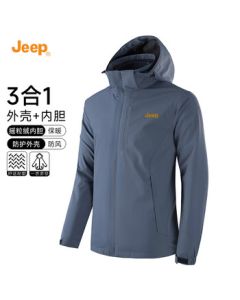 JEEP All-Weather Windproof & Waterproof 3-in-1 Fleece Hiking Jacket with Hood - Men's Casual Outerwear for Autumn and Winter