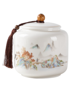 Gold-Inlaid Jade Tea Caddy - Awakening Tea Storage Canister, Kungfu Tea Set, Airtight and Moisture-Proof, Gift Box Included, Premium "Shangri-La"