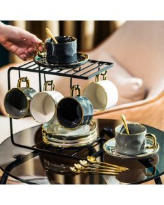 Guyou Luxury Coffee Cup Set - Premium European Afternoon Tea Coffee Cups with Gold-Plated Saucer, High Aesthetic Gift Box