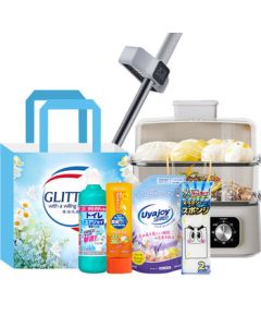 Joyoung Home Appliance & Cleaning Set Electric Steamer + Flat Mop + 3-Piece Household Cleaning Kit DZ150HG-GZ616