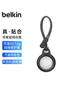 Belkin (BELKIN) AirTag Strap - Apple Tracker Keychain, Apple Luggage Tag Tracker, Silicone Dirt-Resistant and Shockproof Protective Case, F8W974 Black