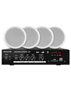 Newmine 6-inch Ceiling Speaker Set with Bluetooth Amplifier for Public Broadcasting, Home Living Room, Commercial Meetings, and Store Background Music - Embedded Hidden Ceiling Speakers (1 Amplifier Drives 4 Speakers)