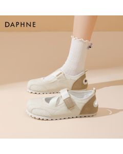 Daphne Comfortable Slip-On Casual Women's Shoes Mary Jane Dexun Hook-and-Loop Sports White Sneakers, Mica Beige, Size 37