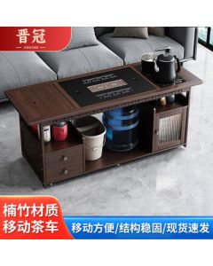 Jinguan Mobile Tea Table - Home Bamboo Wood Small Tea Table with Kettle, Simple Modern Kung Fu Tea Table, 120cm Black Stone