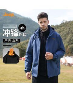 JEEP Men's Jacket Autumn Winter 3-in-1 Waterproof Down Inner Layer Outdoor Two-Piece Set Mountain Climbing Travel Men's Coat