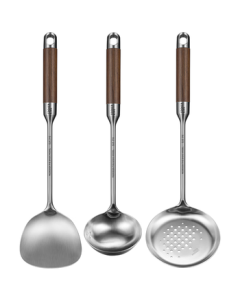 Cooker King 316L Stainless Steel Spatula, Soup Ladle, and Slotted Spoon Three-Piece Set with Rosewood Handle