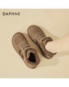 Daphne Platform High-Top German Training Shoes Women's Fashion Retro Versatile Casual Sneakers Comfortable Soft-Soled Shoes Brown Fleece-Lined Size 38