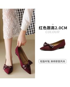 Daphne Women's Flats Bow-Decorated Elegant Low-Heel Pointed-Toe Dress Shoes, Red, Size 38