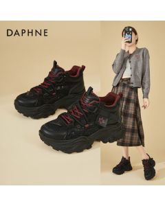 Daphne Lightweight Versatile Platform Dad Shoes for Women, Winter Fleece-Lined Warmth, Petite Height-Boosting Casual Sneakers, Black, Size 35