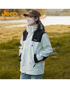 JEEP Unisex Couple's Jacket, Autumn/Winter 3-in-1 Functional Windproof Waterproof Jacket - Ivory Women's Size L