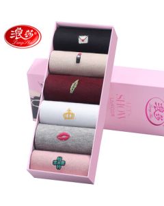 Langsha Women's Cotton Fashion Socks for Spring and Autumn, Yarn-dyed Ankle Socks, Winter Mid-Calf Cute Pure Cotton Socks