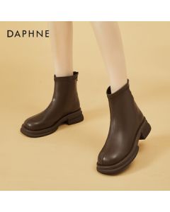 Daphne Women's Flat Ankle Boots Autumn Winter Mid Heel Chelsea Boots Versatile Leather Boots 4022605069 Brown Size 37