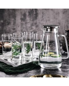 Ocean Heat-Resistant Pitcher Glassware 7-Piece Set, Straight Glass Water Pitcher with Tumbler