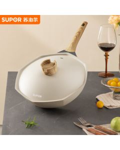 SUPOR Non-Stick Frying Pan, 30cm Octagonal Granite Coated Wok for Gas and Induction Cooker EC30AAN02