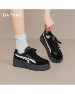 Daphne Chunky Sole Sneakers for Women, Autumn Xinjiang Travel Desert Prairie Ethnic Style Brown Denim Shoes, Black, Size 35