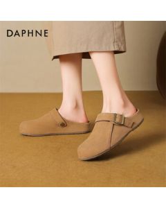 Daphne Women's Birkenstock Spring New Semi-Slip-On Mules Retro Flat Lazy Shoes 4025303020 Caramel 38