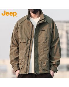 JEEP Men's Jacket, Stand Collar Loose Trendy Workwear Coat for Autumn and Winter, Military Green, 4XL