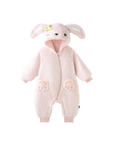 babycare Fleece-Lined Romper with Plush Cotton for Warmth in Autumn and Winter, Newborn Baby One-Piece Outfit, Doka Pink, 80cm
