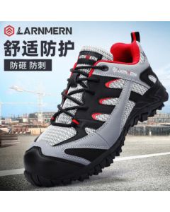 Langmeng Safety Shoes for Men - Anti-Smash, Anti-Puncture Steel Toe, Slip-Resistant Functional Shoes, Comfortable & Breathable Work Safety Shoes, Black/Grey, Size 42