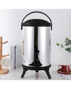 Jimeijiduo 304 Stainless Steel Milk Tea Thermos Container, Double-Layer Plastic Commercial Soy Milk Bucket with Faucet, Black, 12L