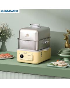 DAEWOO Household Multi-functional Electric Steamer Large Capacity Double-layer Stainless Steel Stew with Preset and Keep Warm Function Steamer DYZG-1568 Jasmine Yellow