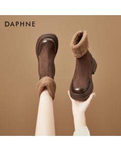 Daphne Women's Martin Boots Winter Retro Platform Ankle Boots Fleece-Lined Warm Snow Boots New Cotton Boots Brown 38