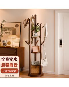 Jiayi Floor Standing Wooden Coat Rack with Rotating Hanger, Multi-functional Clothing Rack, Simple Storage Shelf