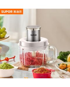 SUPOR Meat Grinder 2L Large Capacity Mincer, Meat Chopper, Vegetable Cutter, and Blender with 4 Stainless Steel Blades, Portable Handle JRD08