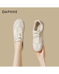 DAPHNE Soft-Sole White Sneakers for Women, Flat Ballet-Style Lightweight Casual Dad Shoes, Off-White Size 40